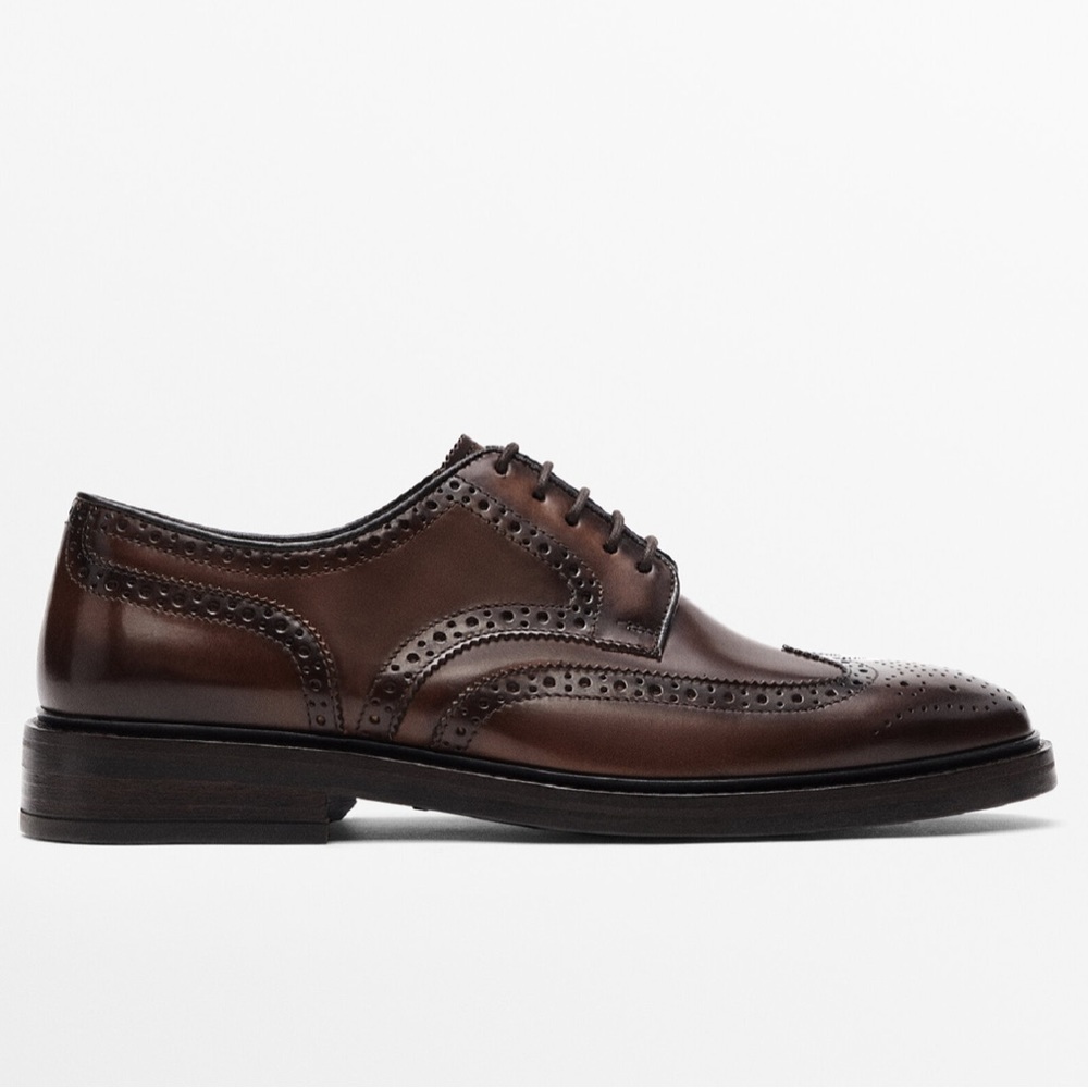 Massimo Dutti NIB Brown Brogue Leather Shoes size Eur 43/ US 10